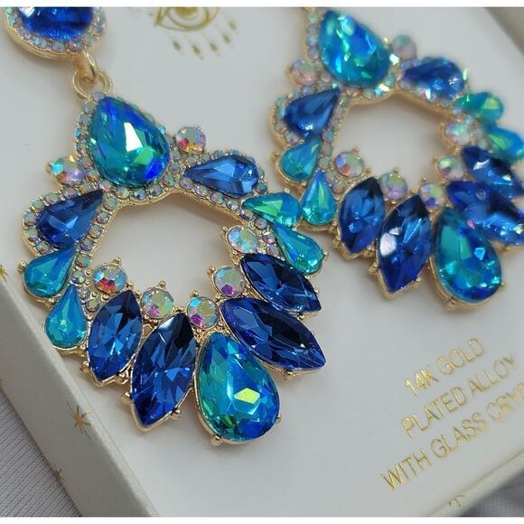 Eye Candy Earrings Luxe Blue Green Gold Plated Glass Crystals Earrings #545 - Picture 11 of 16